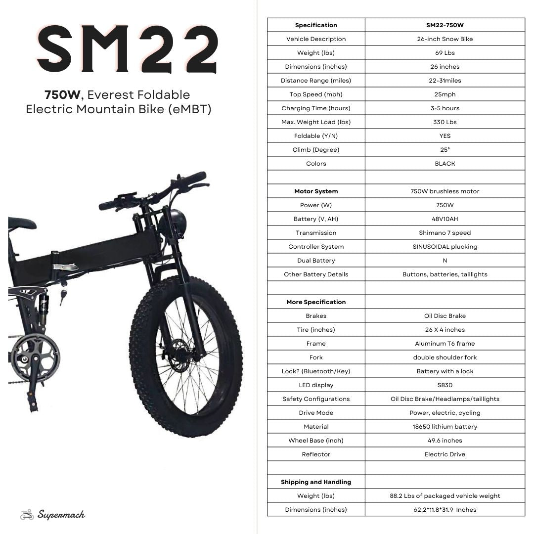 SM22 Everest Foldable Electric Mountain Bike (eMBT) – Supermach