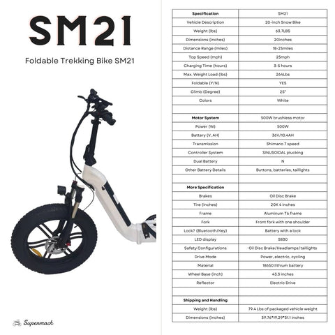 SM21 Black White Foldable Electric Bike